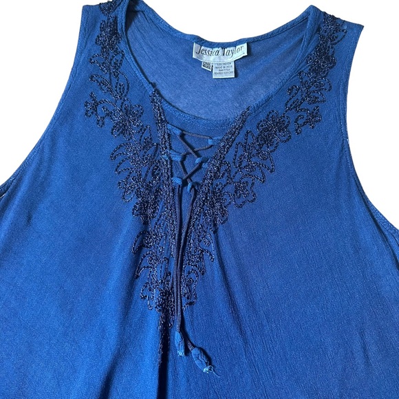 Jessica Taylor Womens  Blue Tie Up Embroidered Details Curved Hem Dress one size - Picture 6 of 10